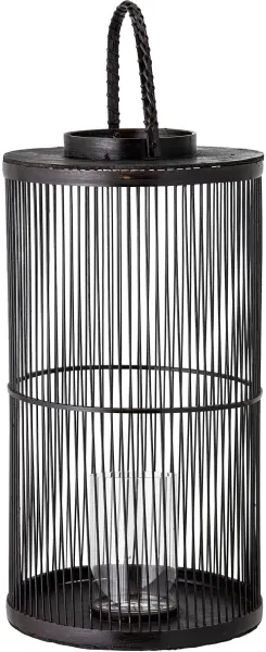 BLOOMINGVILLE Effie Laterne mit Glas, Schwarz, Bambus