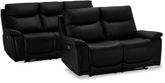 Bremen Sofaset in schwarzem Leder - 2 + 3 Pers.