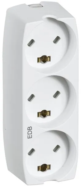 LK Steckdose mit 3 rechteckigen Steckern EDB 2-polig mit Erdung, weiß